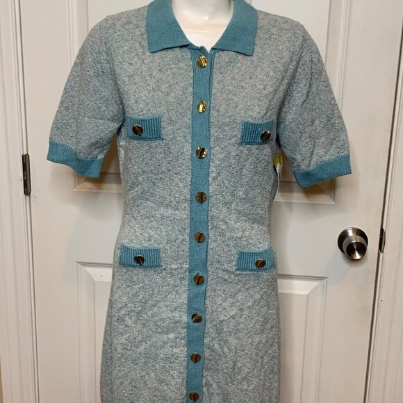 Matthew Bruch Seafoam Blue Tweed Knit Linen Mini Dress NWT $495 Size 2 - Picture 1 of 9